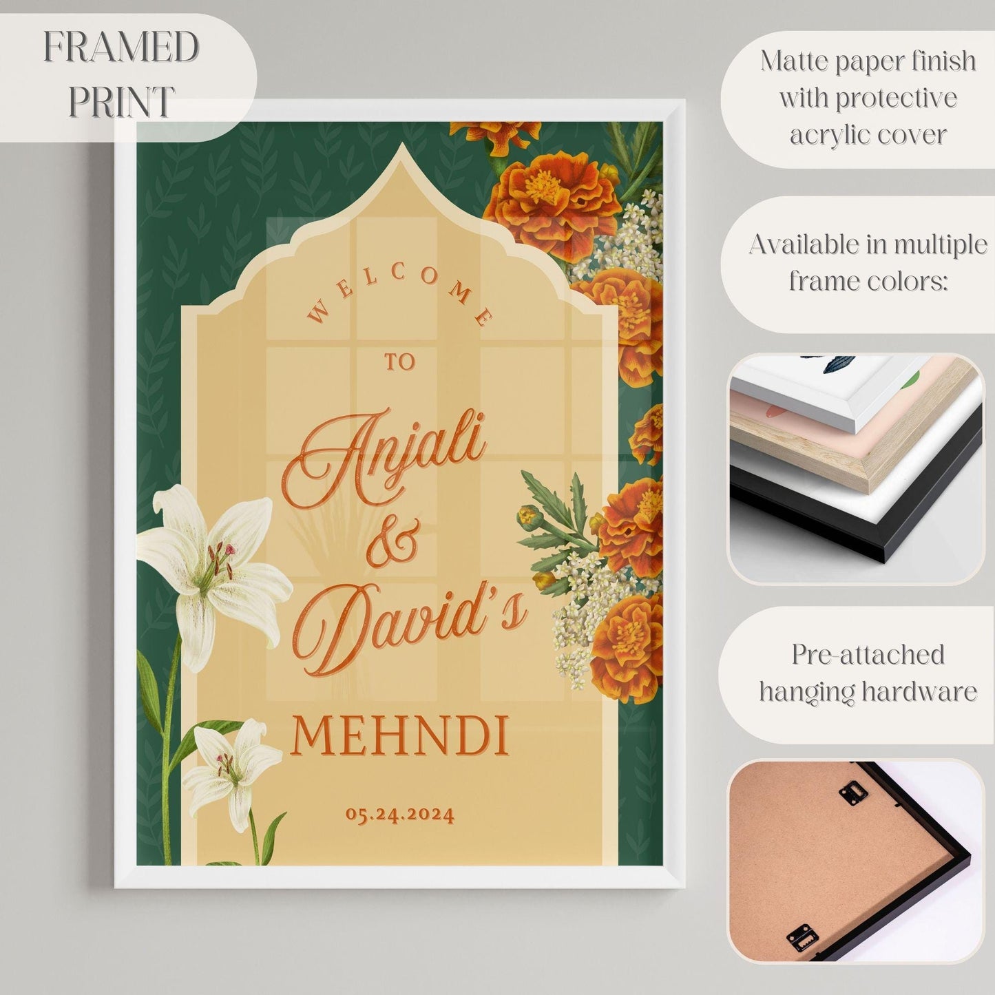 Indian Wedding Sign, Mehndi Decor, Sangeet Welcome Sign, Haldi Welcome Sign, Punjabi Personalized Acrylic Welcome Sign, Custom Indian Decor - Magnolia Dane Co.