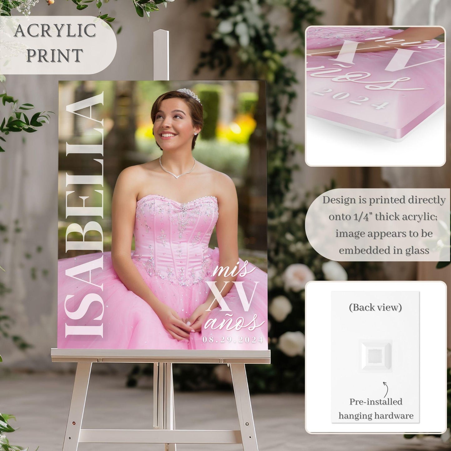 Modern Name Custom Photo Quinceañera Welcome Sign