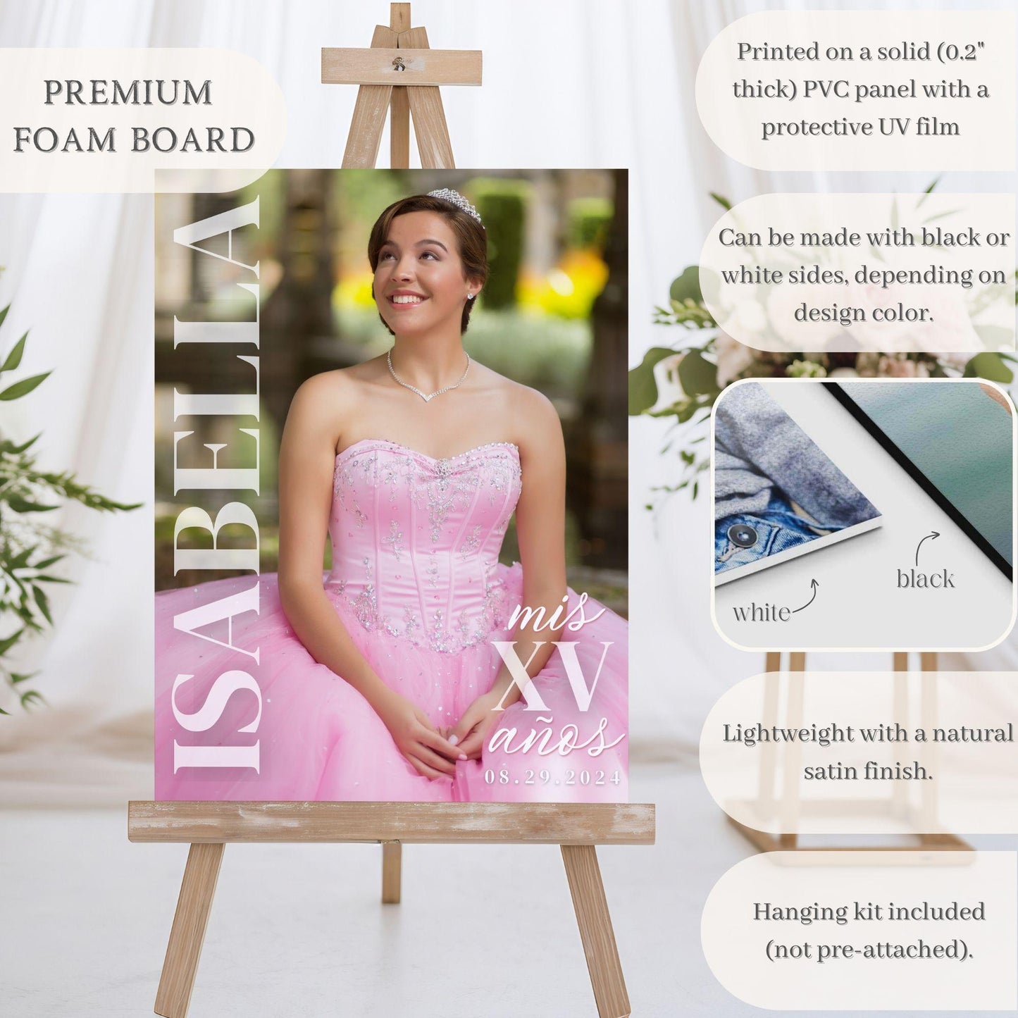 Modern Name Custom Photo Quinceañera Welcome Sign