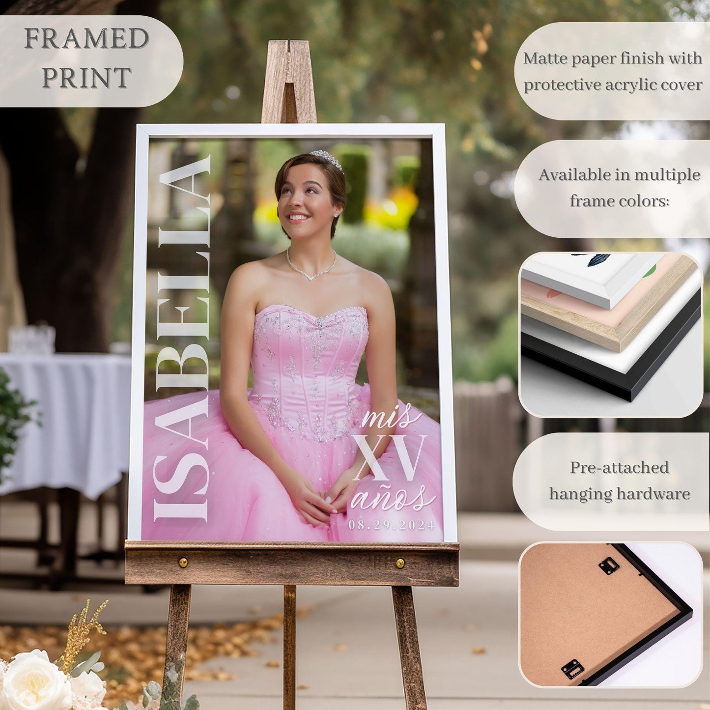 Modern Name Custom Photo Quinceañera Welcome Sign