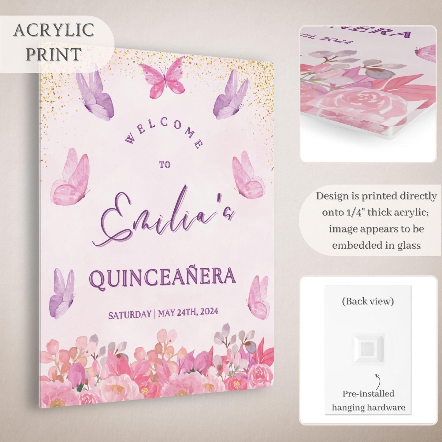 Butterfly Garden Quinceañera Welcome Sign