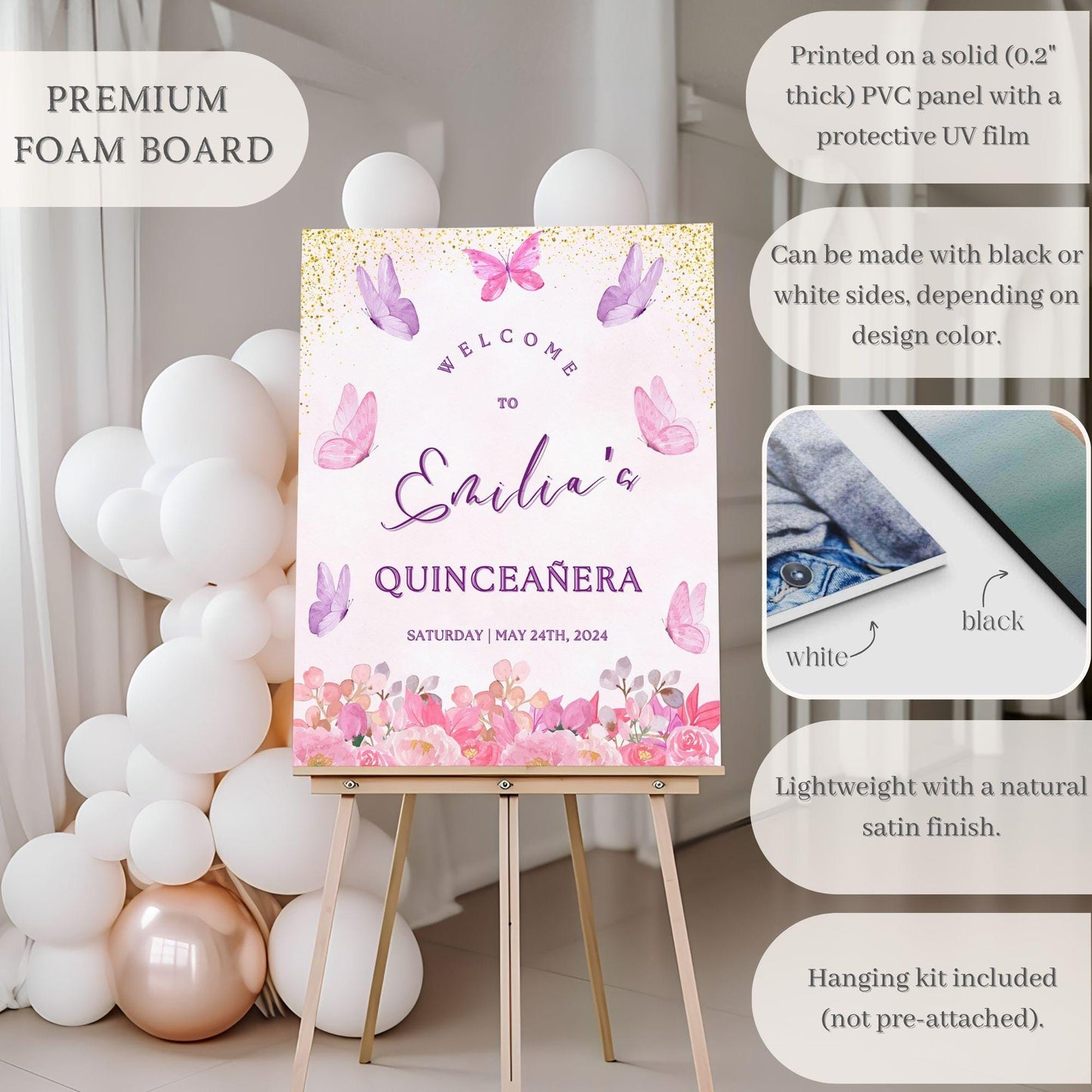 Butterfly Garden Quinceañera Welcome Sign