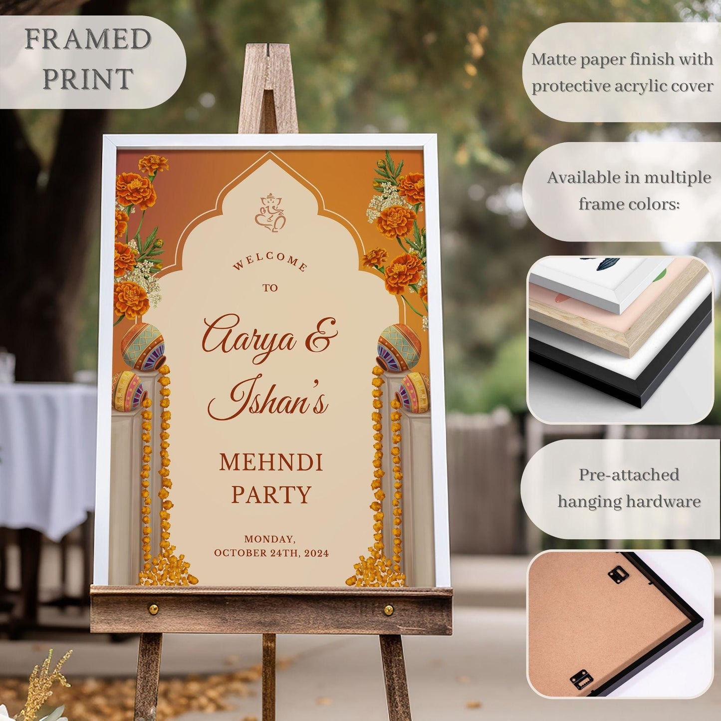 Orange Vases Indian Wedding Welcome Sign for Mehndi, Sangeet, Haldi etc.