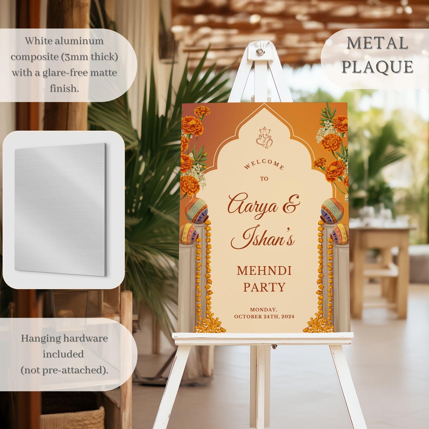 Orange Vases Indian Wedding Welcome Sign for Mehndi, Sangeet, Haldi etc.
