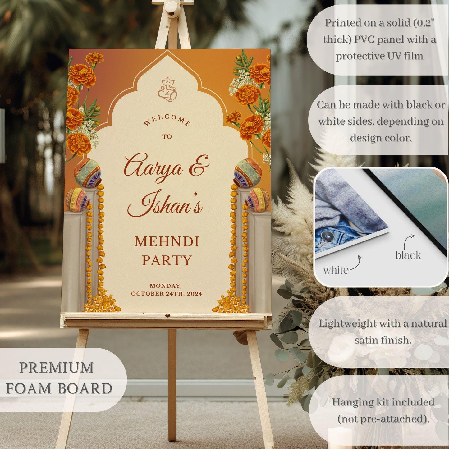 Orange Vases Indian Wedding Welcome Sign for Mehndi, Sangeet, Haldi etc.