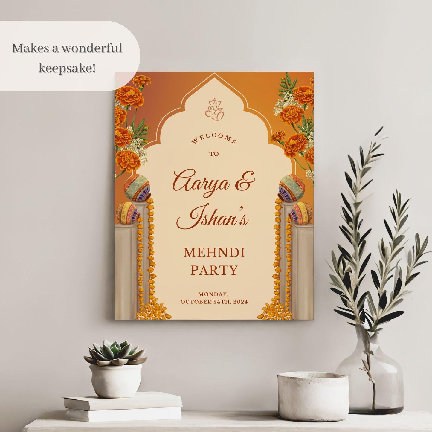 Orange Vases Indian Wedding Welcome Sign for Mehndi, Sangeet, Haldi etc.