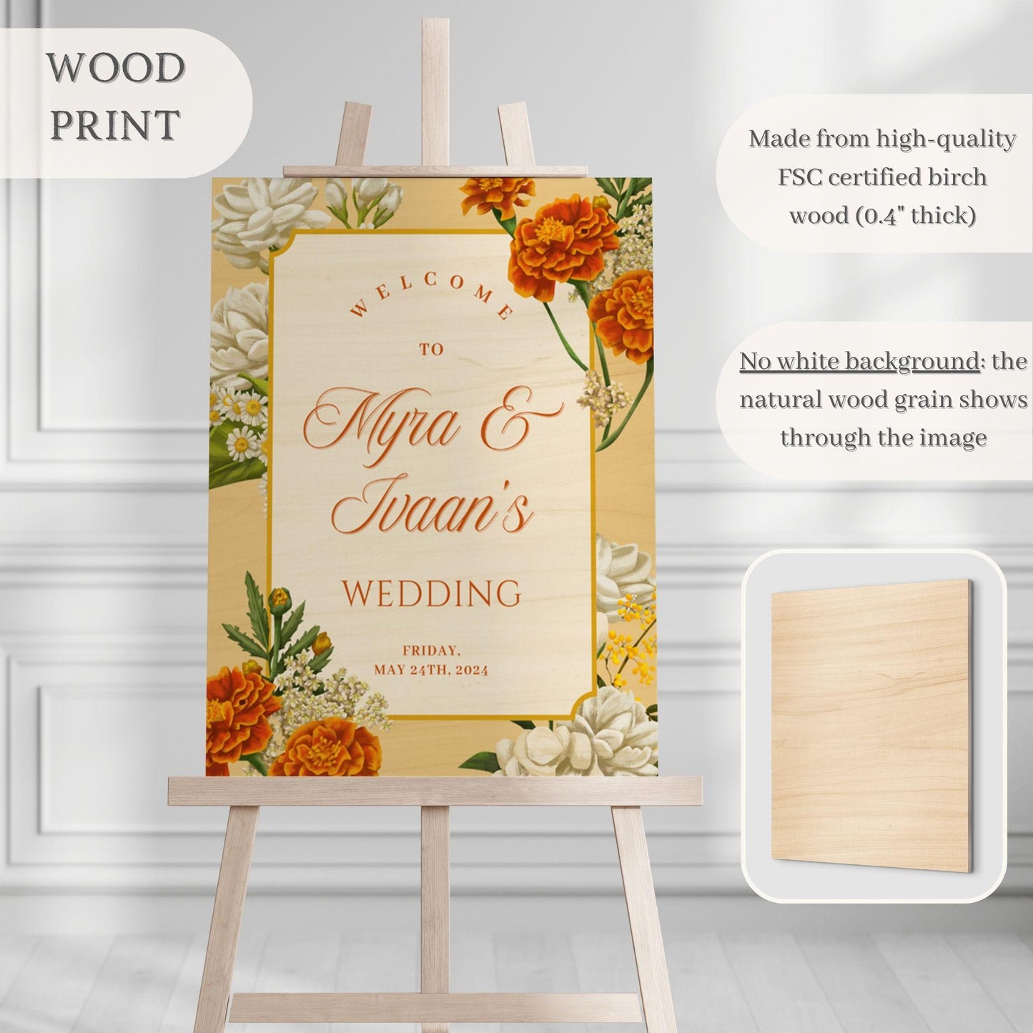 Marigolds Indian Wedding Welcome Sign for Mehndi, Sangeet, Haldi etc.