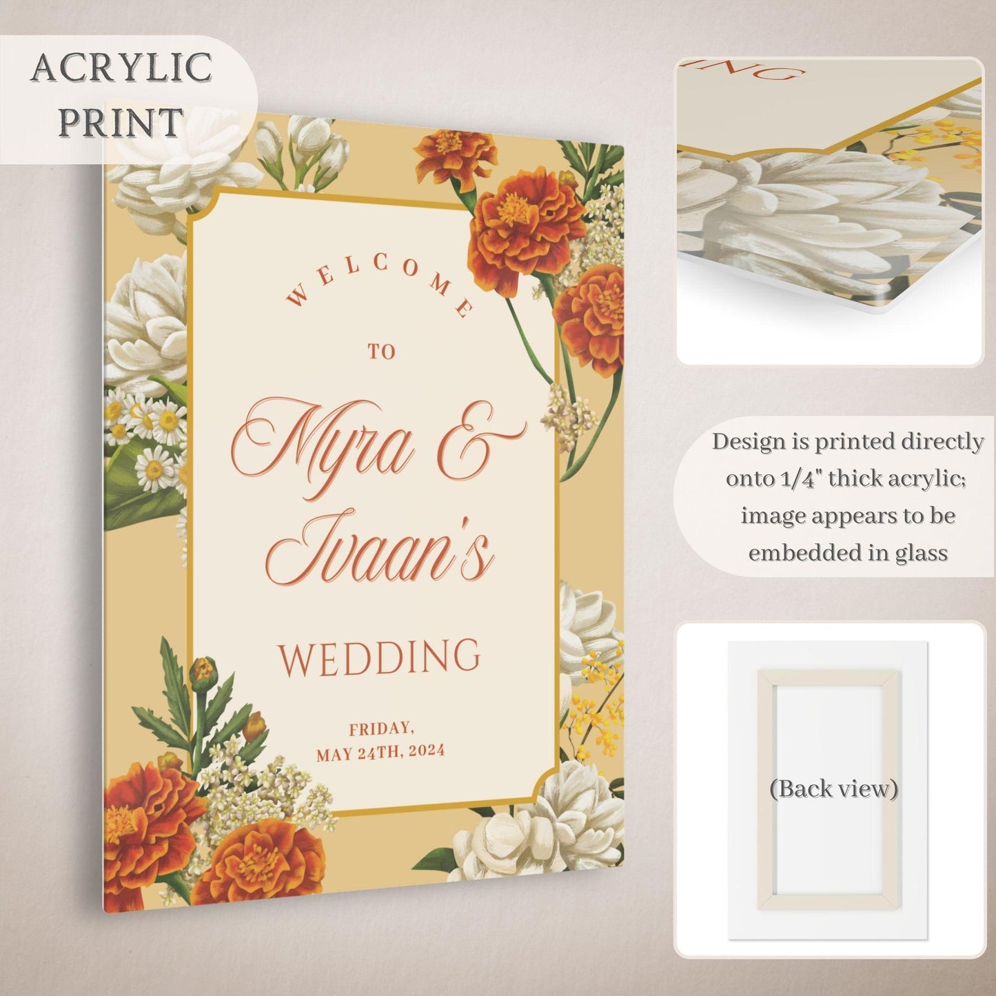 Marigolds Indian Wedding Welcome Sign for Mehndi, Sangeet, Haldi etc.