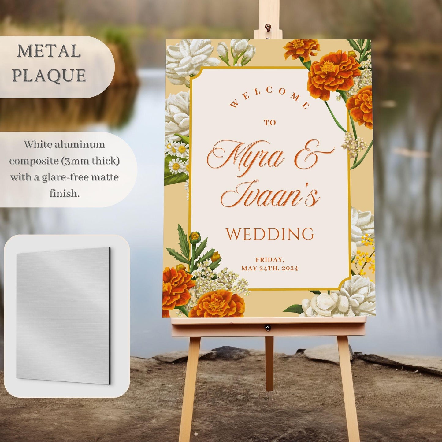 Marigolds Indian Wedding Welcome Sign for Mehndi, Sangeet, Haldi etc.