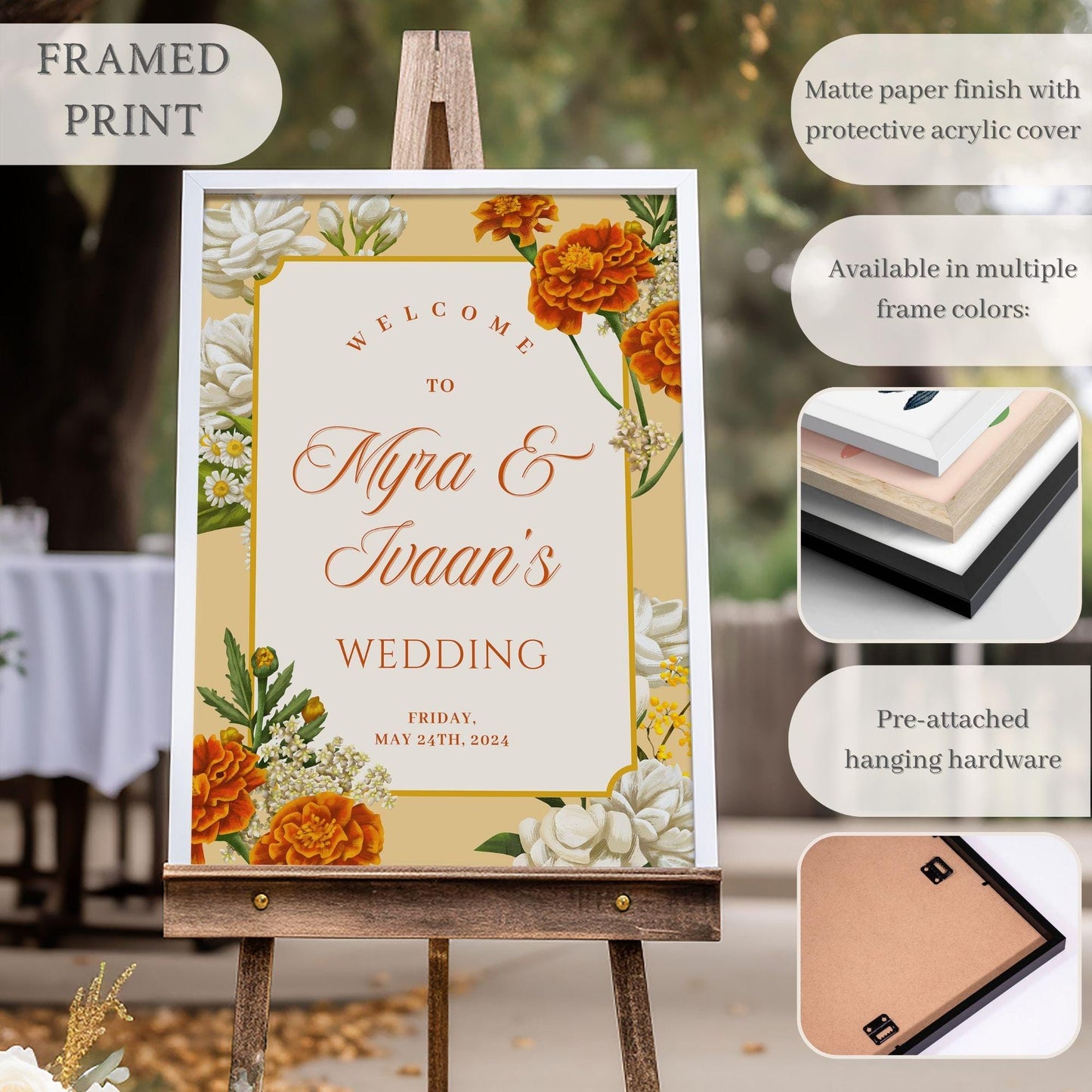 Marigolds Indian Wedding Welcome Sign for Mehndi, Sangeet, Haldi etc.