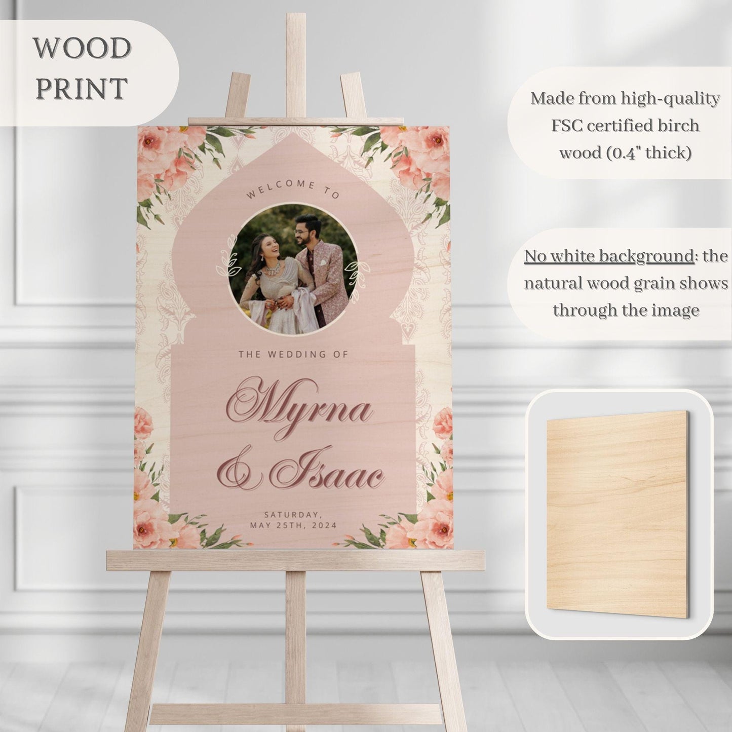 Pink Floral Arch Indian Wedding Welcome Sign for Mehndi, Sangeet, Haldi etc.