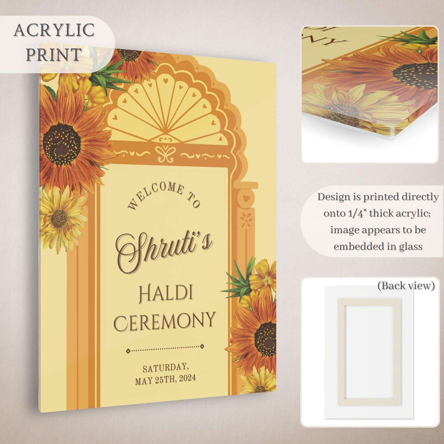 Yellow Floral Arch Indian Wedding Welcome Sign for Mehndi, Sangeet, Haldi etc.