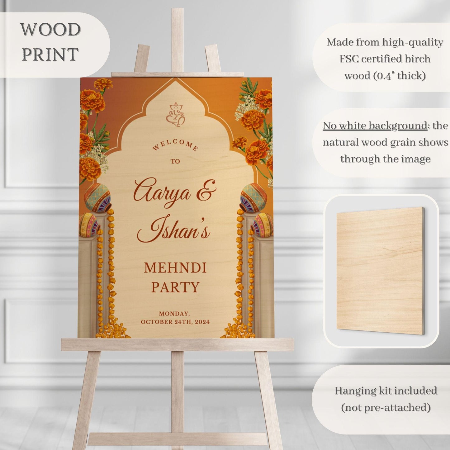 Orange Vases Indian Wedding Welcome Sign for Mehndi, Sangeet, Haldi etc.