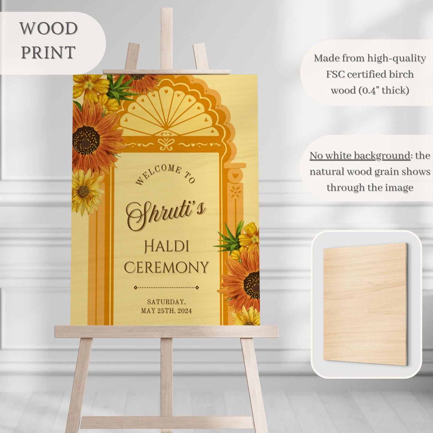 Yellow Floral Arch Indian Wedding Welcome Sign for Mehndi, Sangeet, Haldi etc.