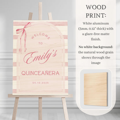 Pink Coquette Bow Striped Quinceañera Welcome Sign