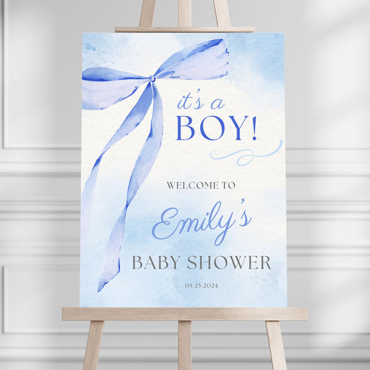 Blue Bow Coquette Baby Shower Welcome Sign