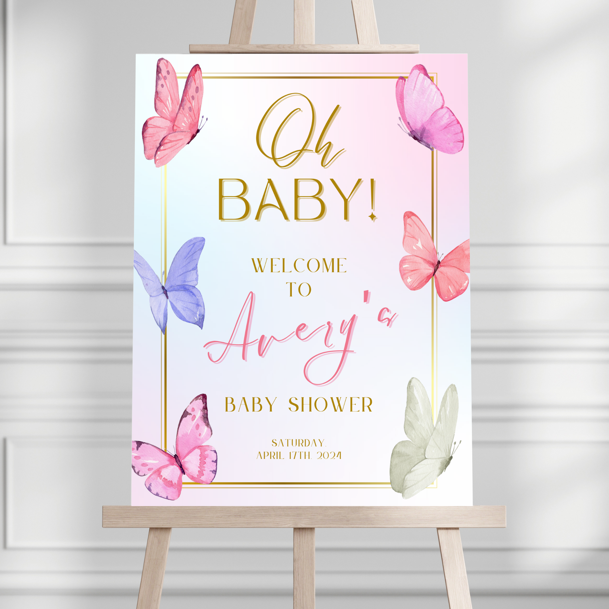 "Oh Baby!" Butterfly Baby Shower Welcome Sign - Magnolia Dane Co.