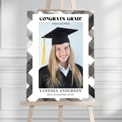 Black Plaid Custom Photo Graduation Party Welcome Sign - Magnolia Dane Co.