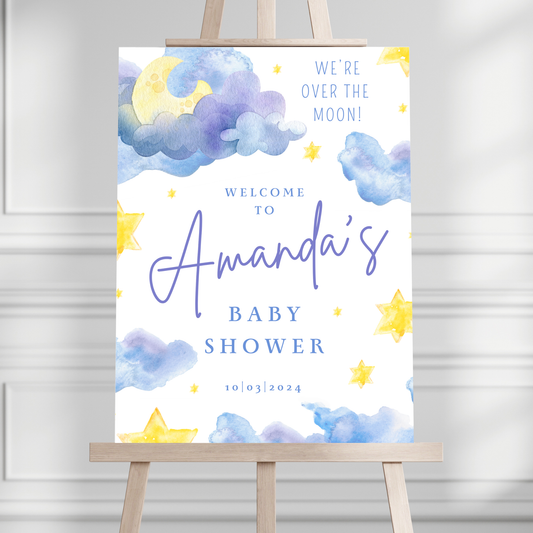 "Over the Moon" Baby Shower Welcome Sign