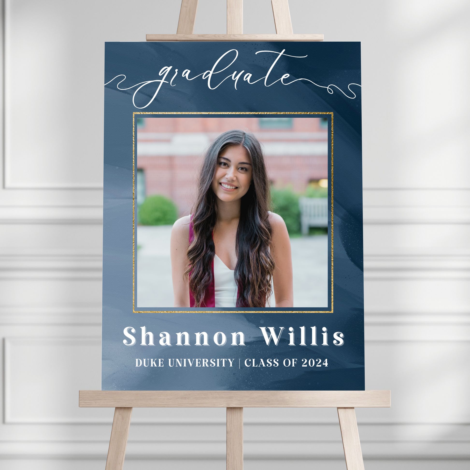 Blue Scroll Custom Photo Graduation Party Welcome Sign - Magnolia Dane Co.