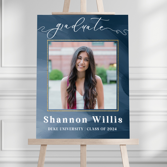 Blue Scroll Custom Photo Graduation Party Welcome Sign - Magnolia Dane Co.
