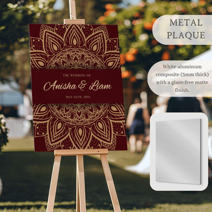 Maroon & Gold Intricate Indian Wedding Welcome Sign for Mehndi, Sangeet, Haldi etc.