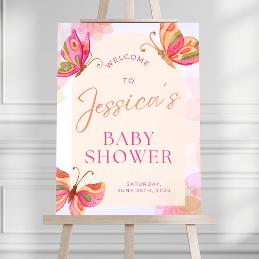Bright Butterfly Baby Shower Welcome Sign