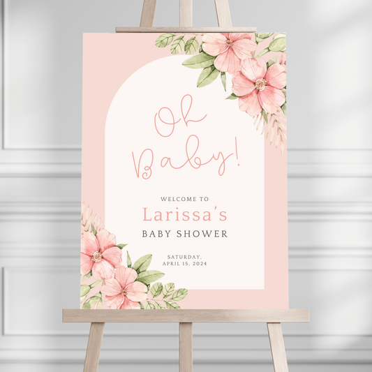 Pink Floral Arch Baby Shower Welcome Sign