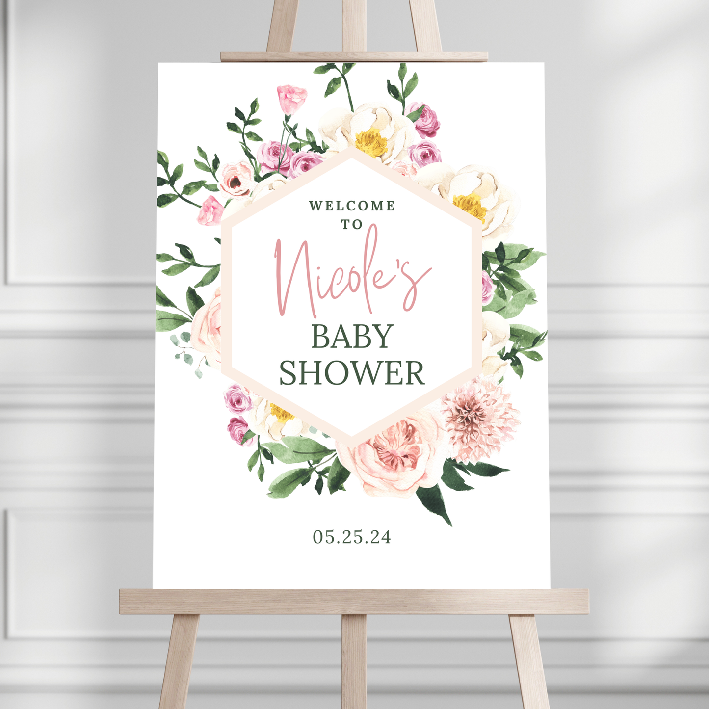Floral Geometric Baby Shower Welcome Sign
