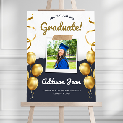 "Congratulations Graduate" Custom Photo Graduation Party Welcome Sign - Magnolia Dane Co.