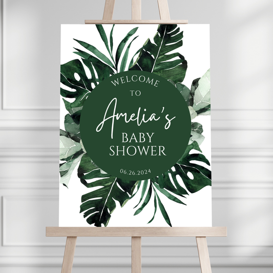 Tropical Foliage Baby Shower Welcome Sign