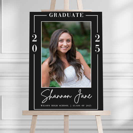 Black Simple Photo Graduation Party Welcome Sign