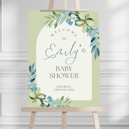 Green & Blue Floral Arch Baby Shower Welcome Sign - Magnolia Dane Co.