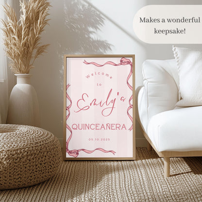 Pink Coquette Bow Quinceañera Welcome Sign