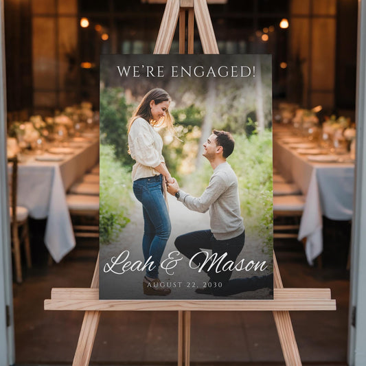 "We're Engaged!" Simple Script Engagement Party Welcome Sign