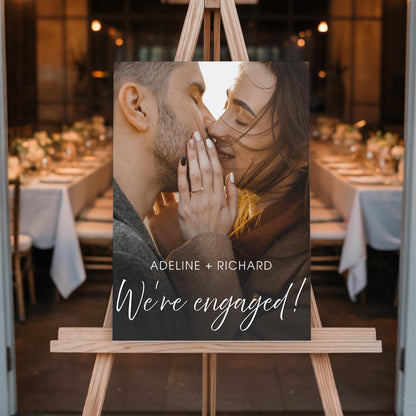"We're Engaged!" Minimalist Text Engagement Party Welcome Sign