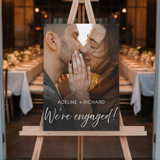 "We're Engaged!" Minimalist Text Engagement Party Welcome Sign