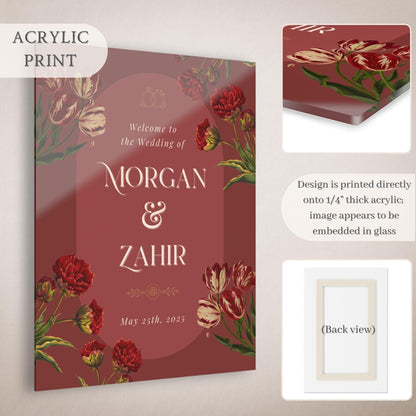 Red Floral Indian Wedding Welcome Sign for Mehndi, Sangeet, Haldi etc.