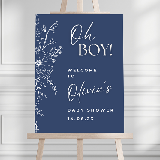 Navy Floral Baby Shower Welcome Sign