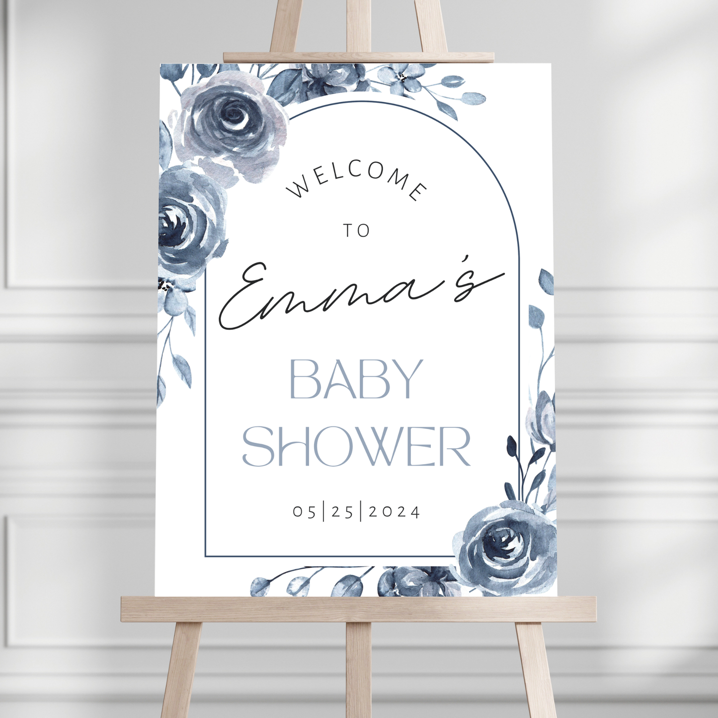 Blue Vintage Floral Baby Shower Welcome Sign - Magnolia Dane Co.