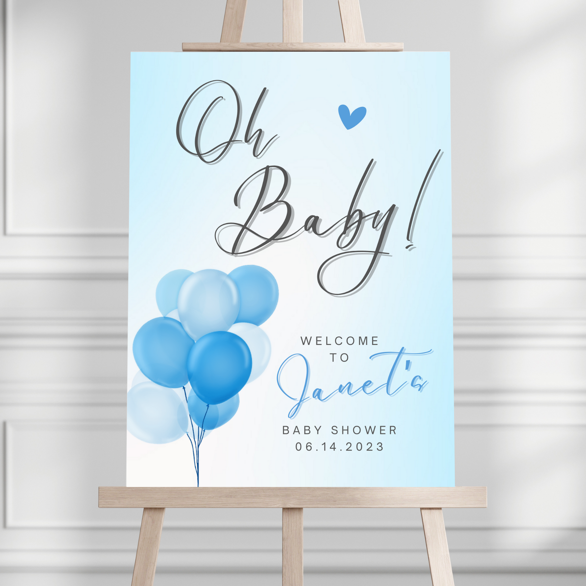"Oh Baby!" Blue Balloon Baby Shower Welcome Sign - Magnolia Dane Co.