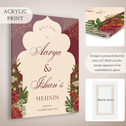 Red Floral Arch Indian Wedding Welcome Sign for Mehndi, Sangeet, Haldi etc.