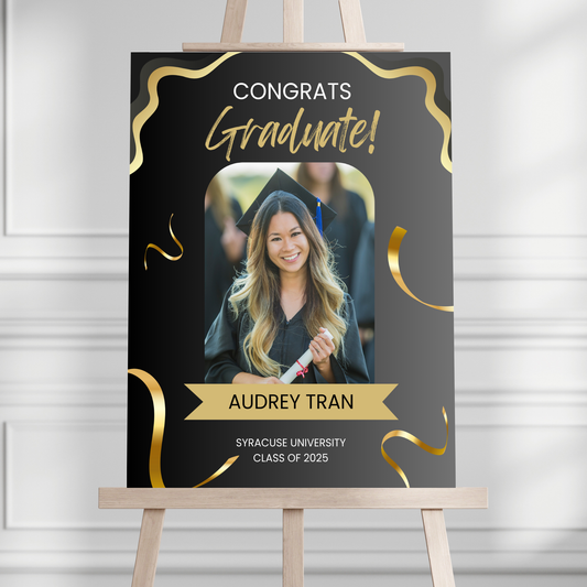 Black & Gold Custom Photo Graduation Party Welcome Sign - Magnolia Dane Co.