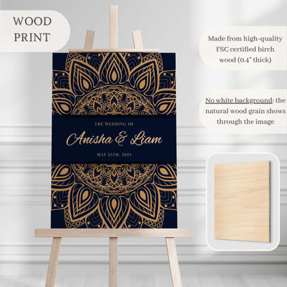 Navy & Gold Intricate Indian Wedding Welcome Sign for Mehndi, Sangeet, Haldi etc.