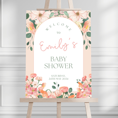 Peach Floral Baby Shower Welcome Sign - Magnolia Dane Co.