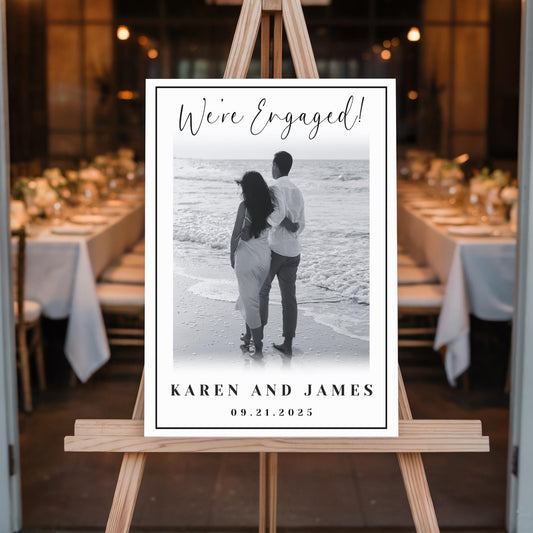 "We're Engaged!" Simple Calligraphy Engagement Party Welcome Sign