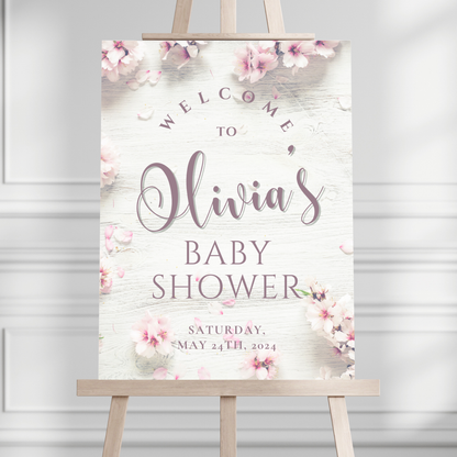 Cherry Blossoms Baby Shower Welcome Sign