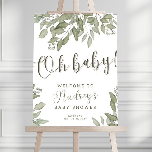 Simple Leaves Baby Shower Welcome Sign