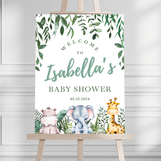 Leafy Safari Baby Shower Welcome Sign