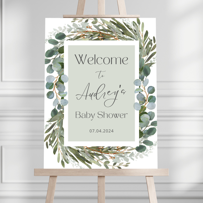 Boho Foliage Baby Shower Welcome Sign